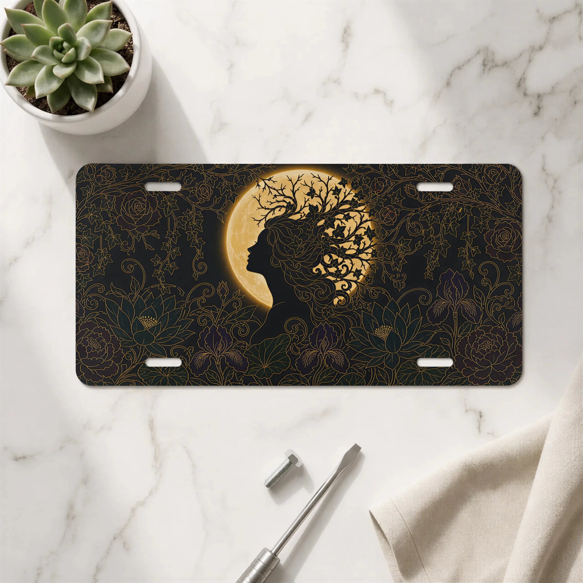 Silhouette Tree Moon Nature Vanity Plate - Road Muse