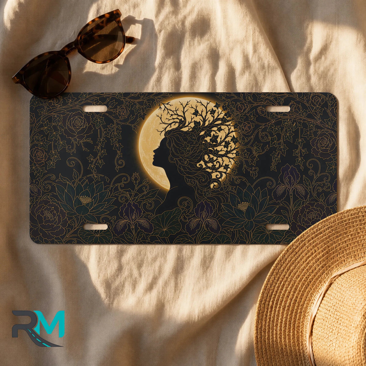 Silhouette Tree Moon Nature Vanity Plate - Road Muse