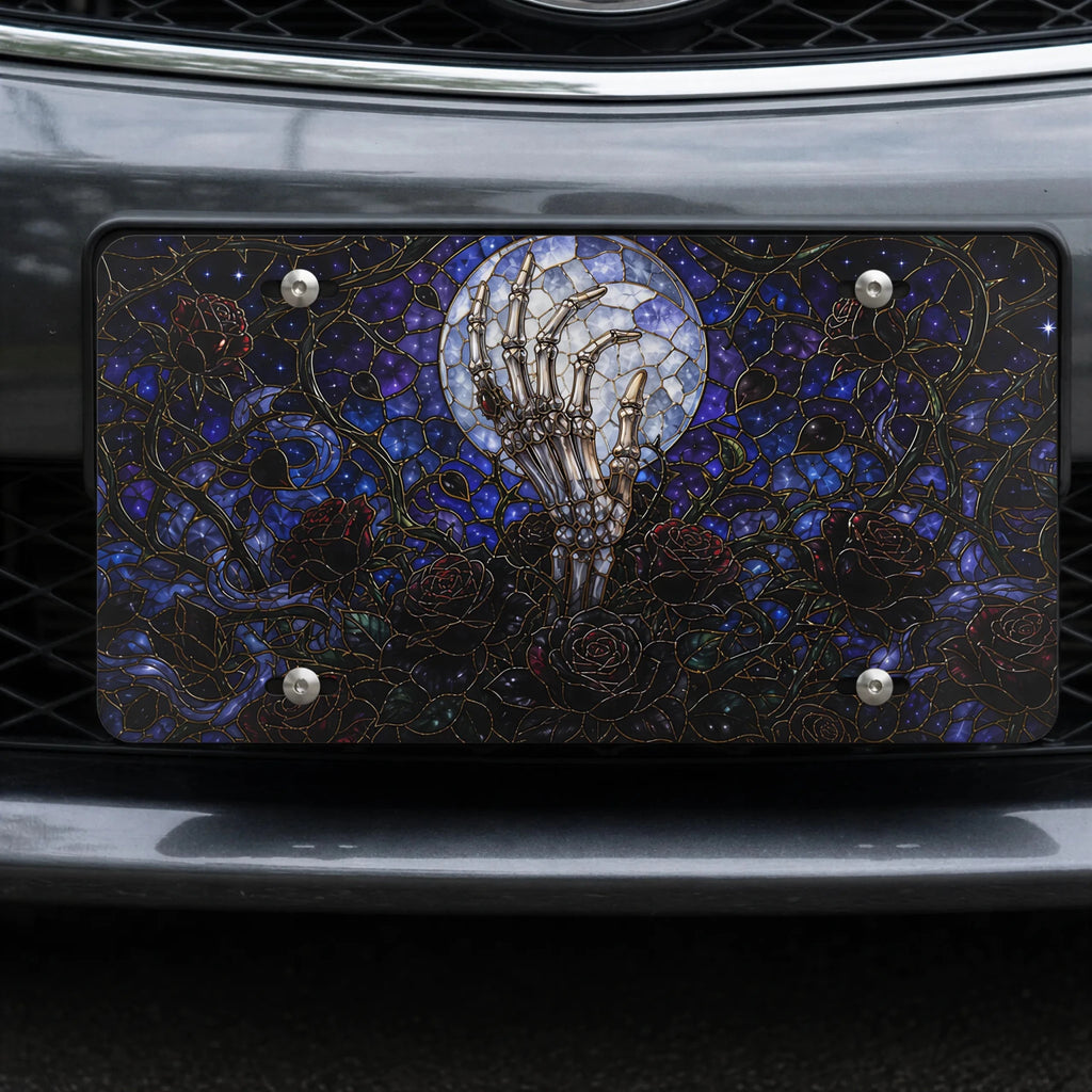 Skeletal Hand Moonlight Gothic Rose Vanity Plate - Road Muse