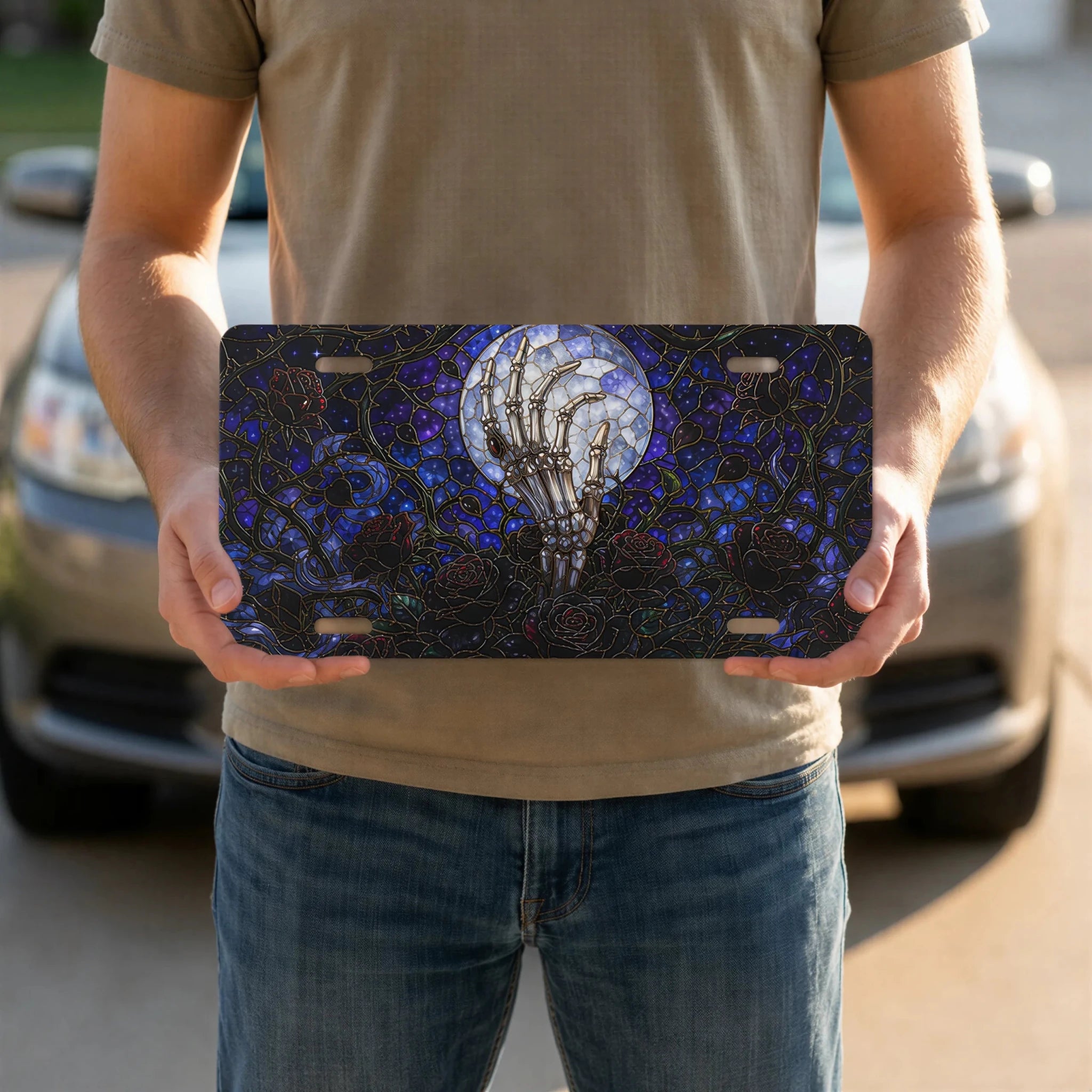 Skeletal Hand Moonlight Gothic Rose Vanity Plate - Road Muse