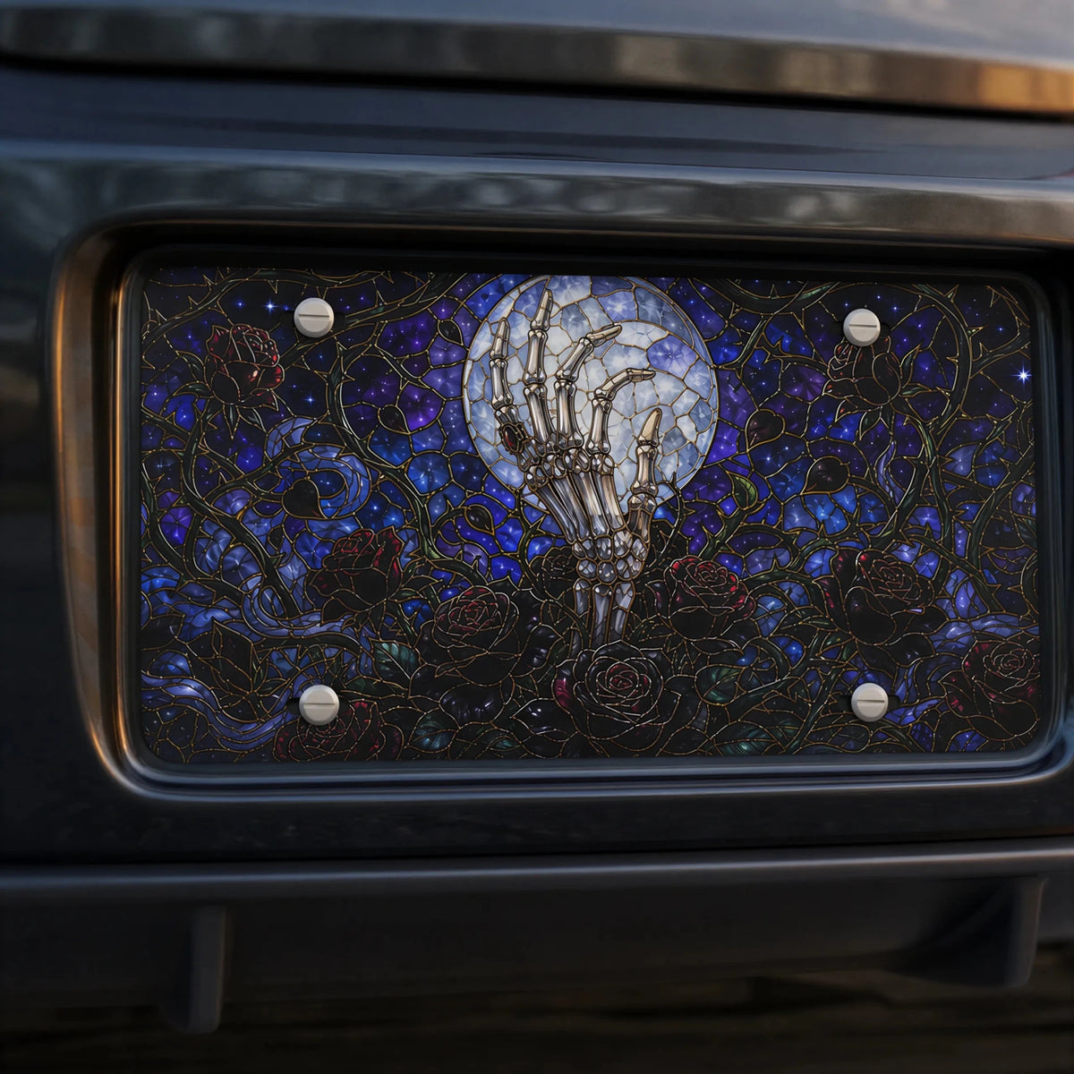 Skeletal Hand Moonlight Gothic Rose Vanity Plate - Road Muse
