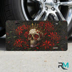 Skull Crown Red Flowers Vanity Plate - Road Muse