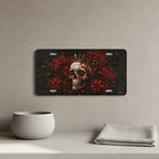 Skull Crown Red Flowers Vanity Plate - Road Muse