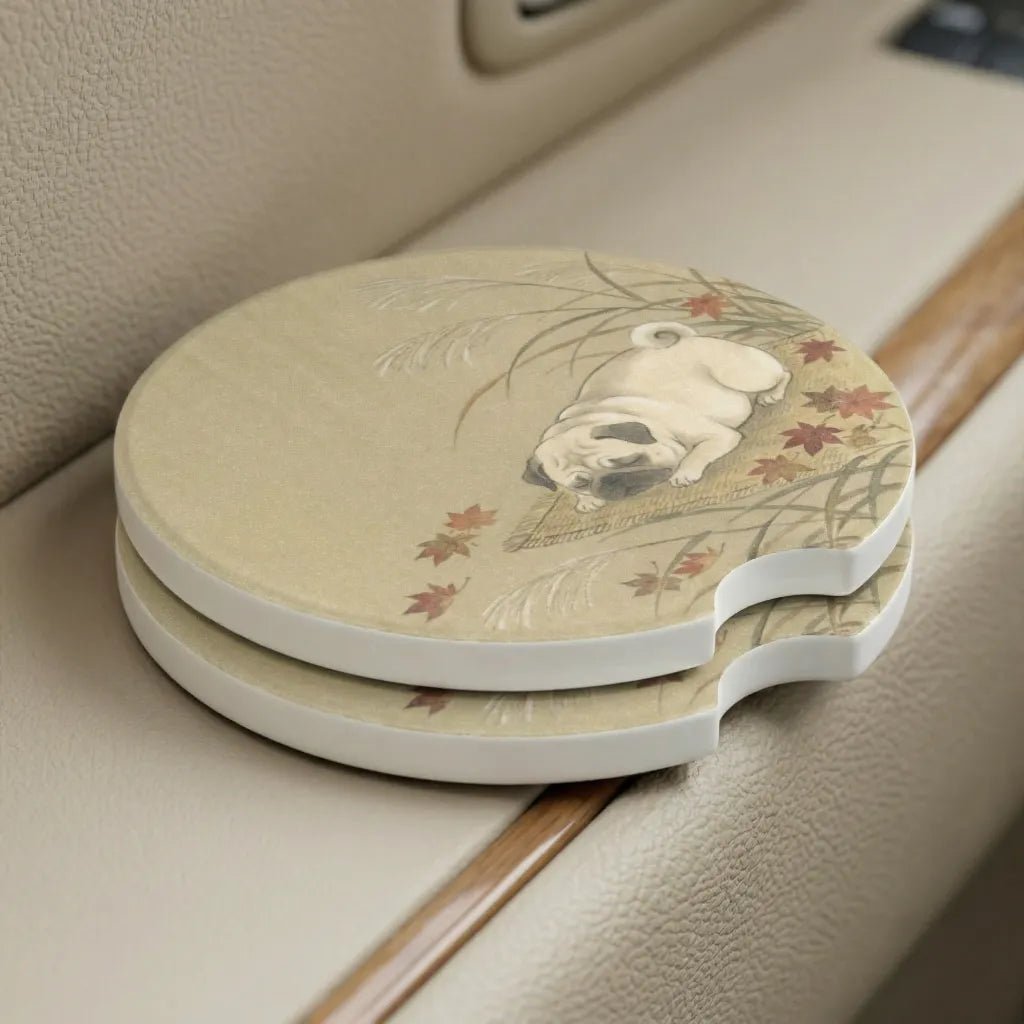 Sleeping Pug Autumn Car Coasters Set - Road Muse