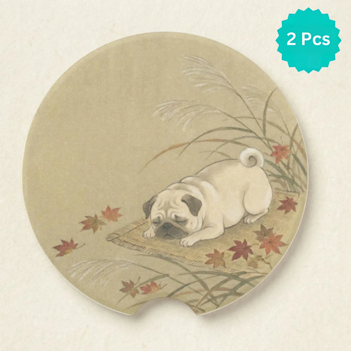 Sleeping Pug Autumn Car Coasters Set - Road Muse