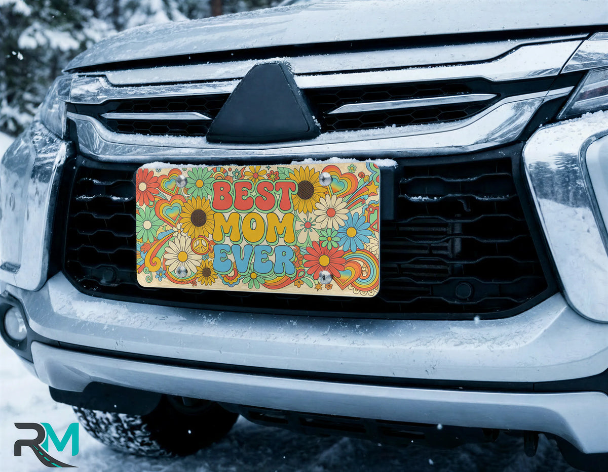 Best Mom Ever Retro Floral Vanity Plate