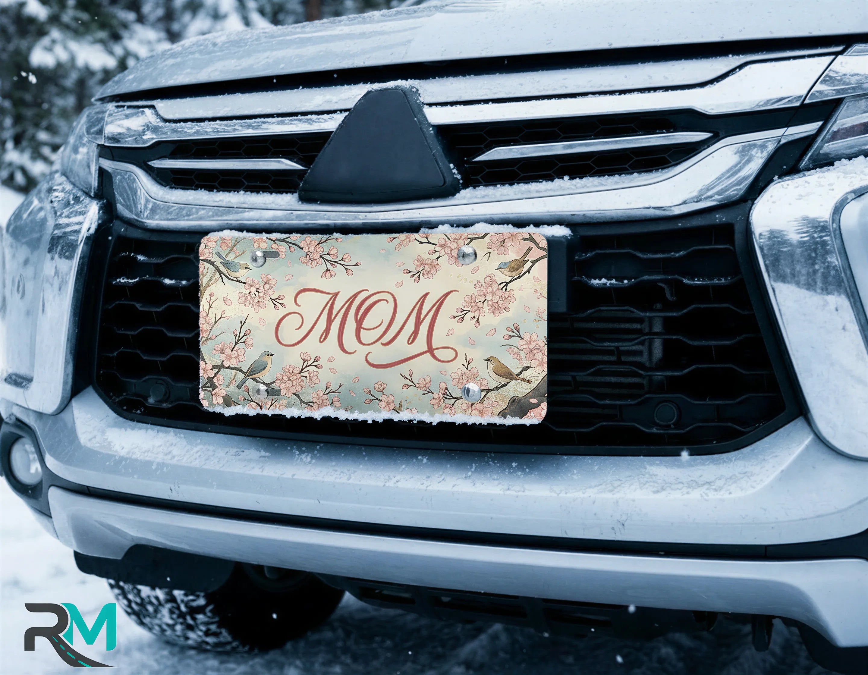 Mom Cherry Blossom Birds Vanity Plate
