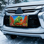 green iguana vanity plate on car in snowy setting — jewel green iguana desert canyon design
