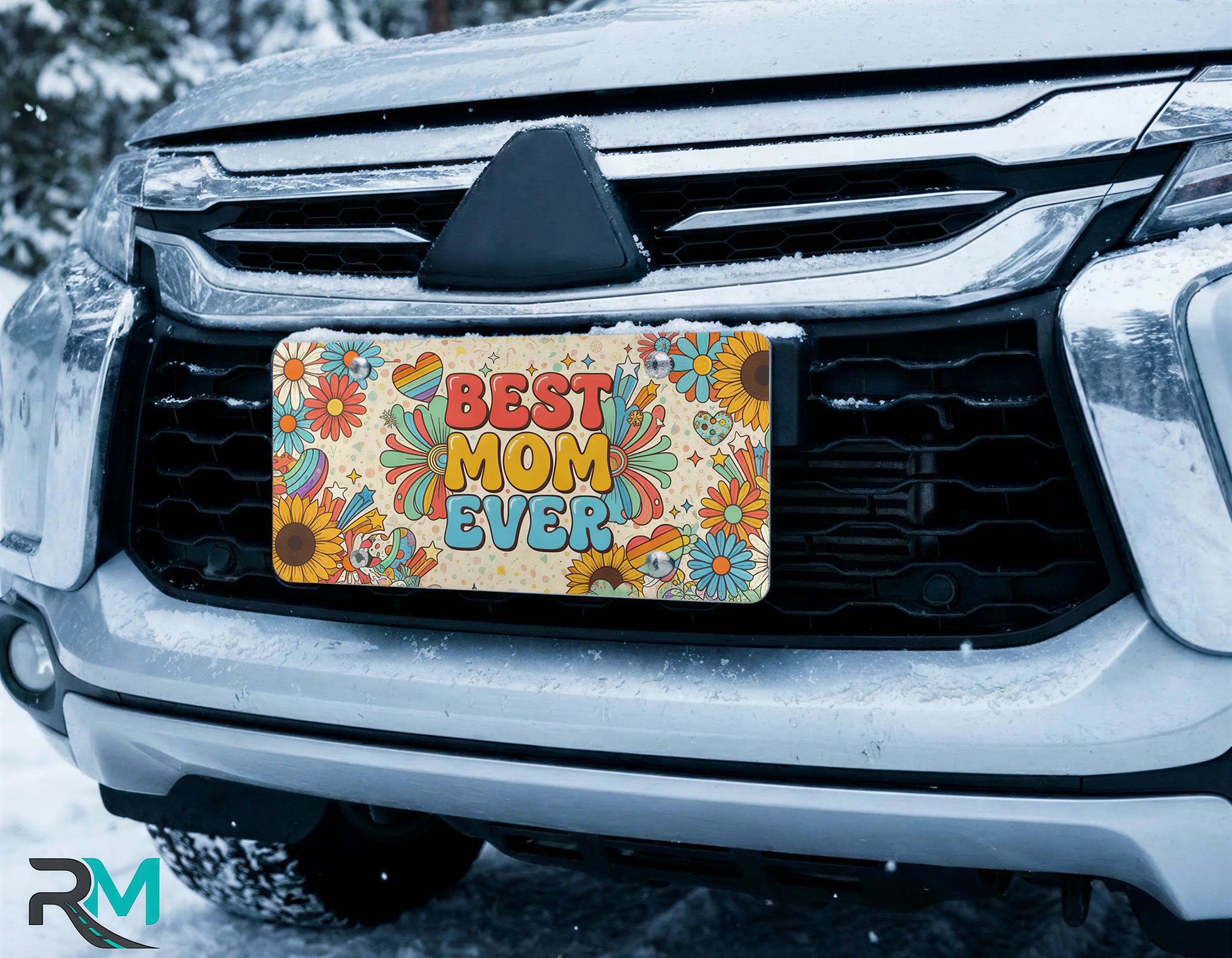 Best Mom Ever Floral Retro Rainbow Vanity Plate