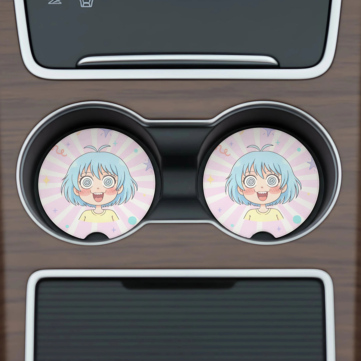 Spiraled Eyes Anime Girl Car Coasters Set - Road Muse