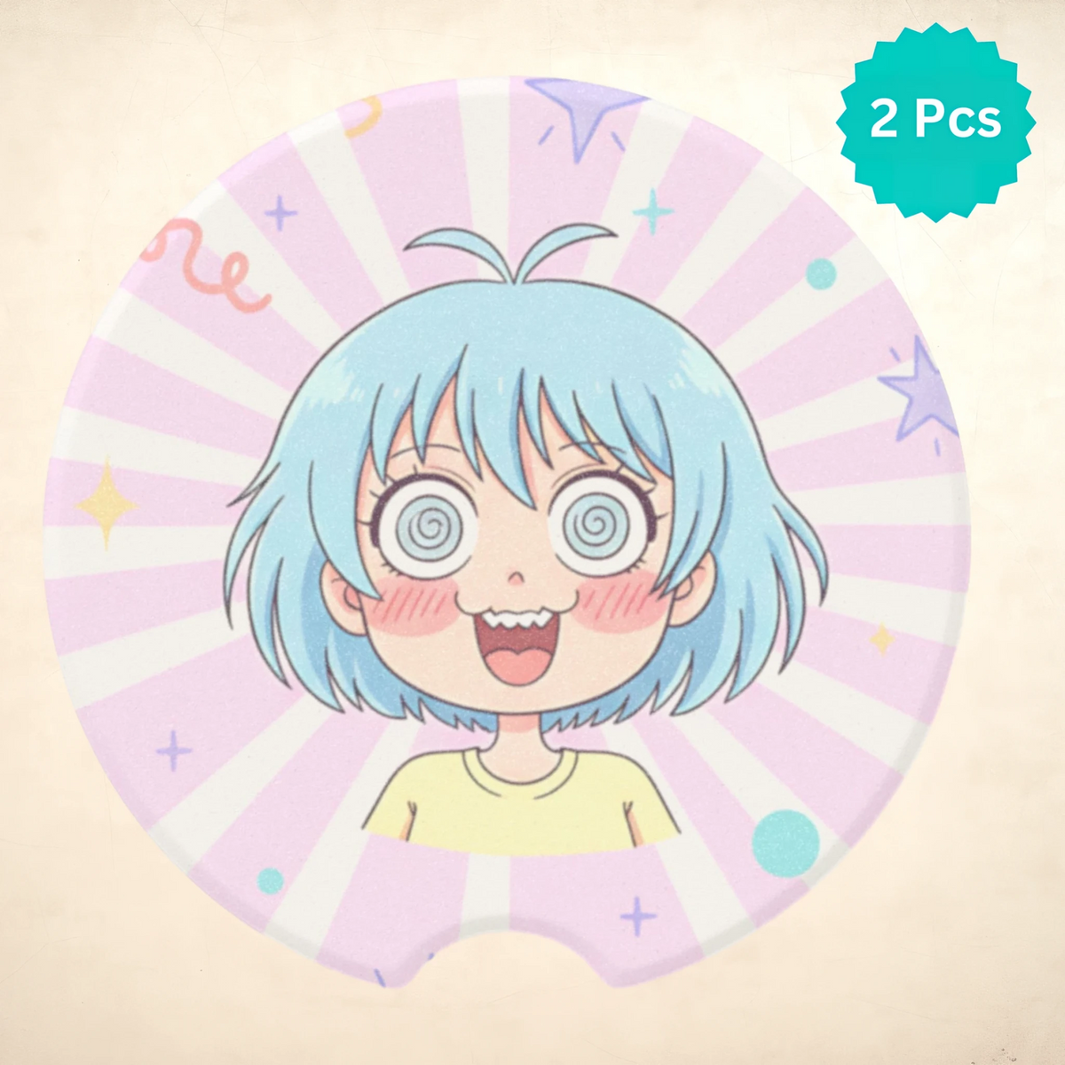 Spiraled Eyes Anime Girl Car Coasters Set - Road Muse