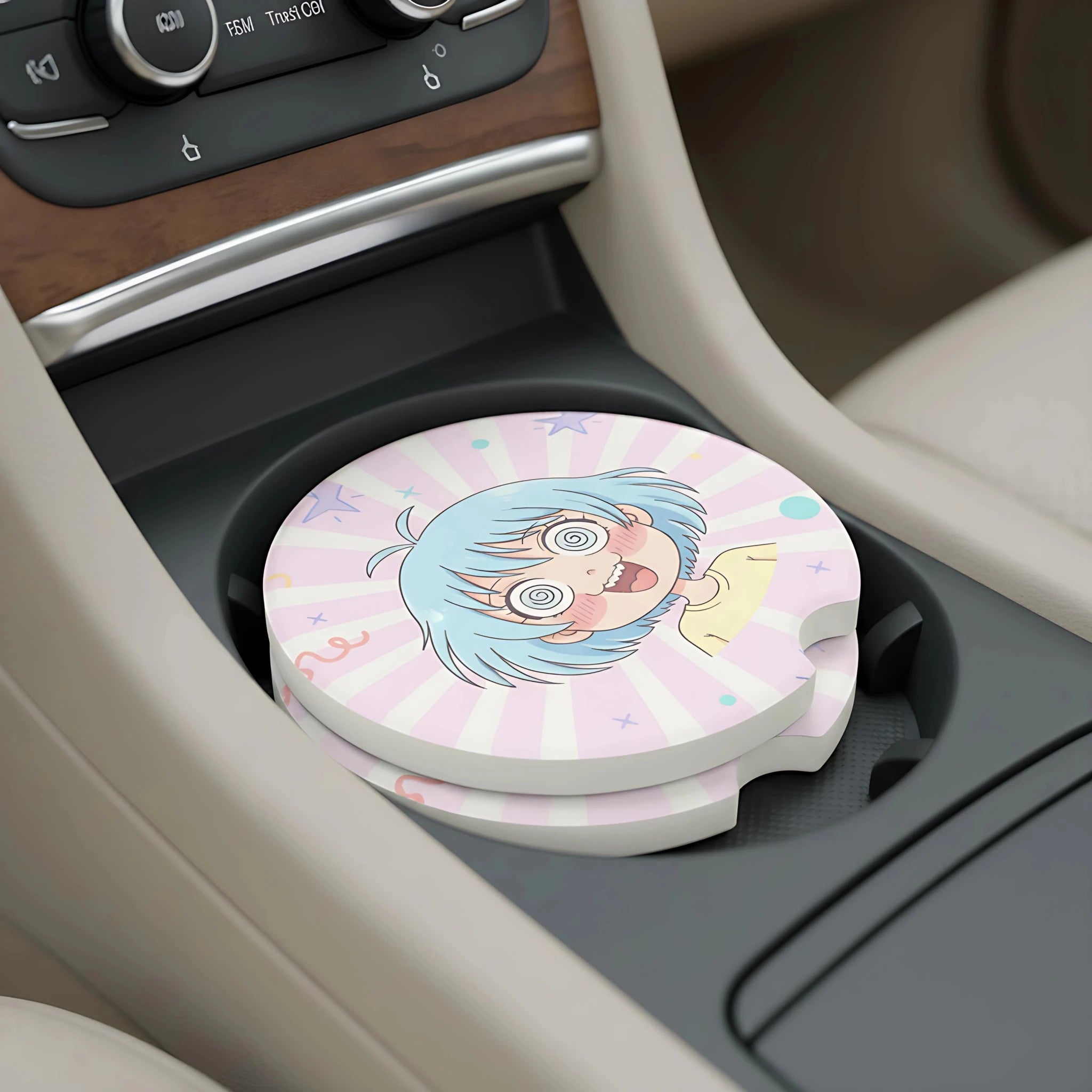 Spiraled Eyes Anime Girl Car Coasters Set - Road Muse