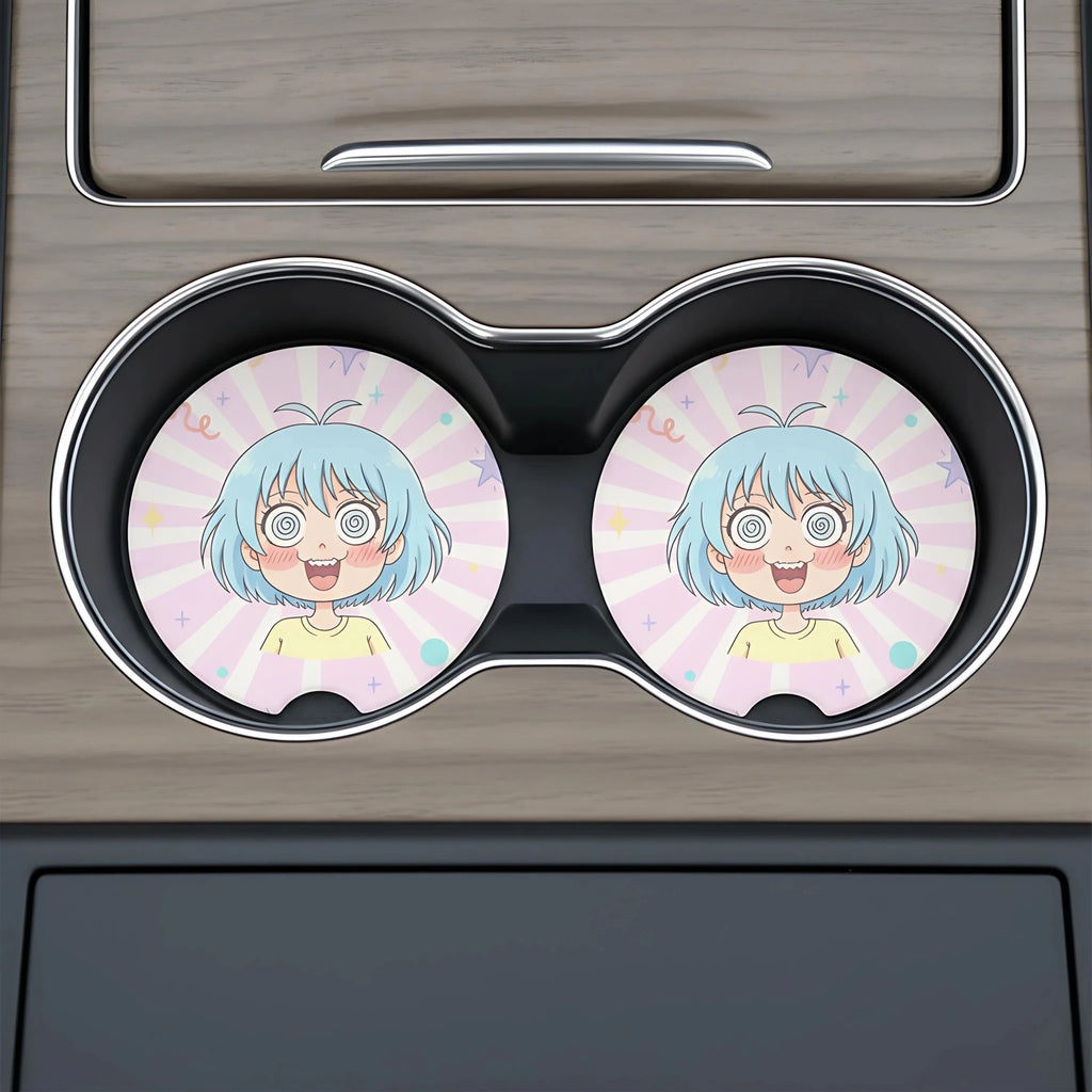Spiraled Eyes Anime Girl Car Coasters Set - Road Muse