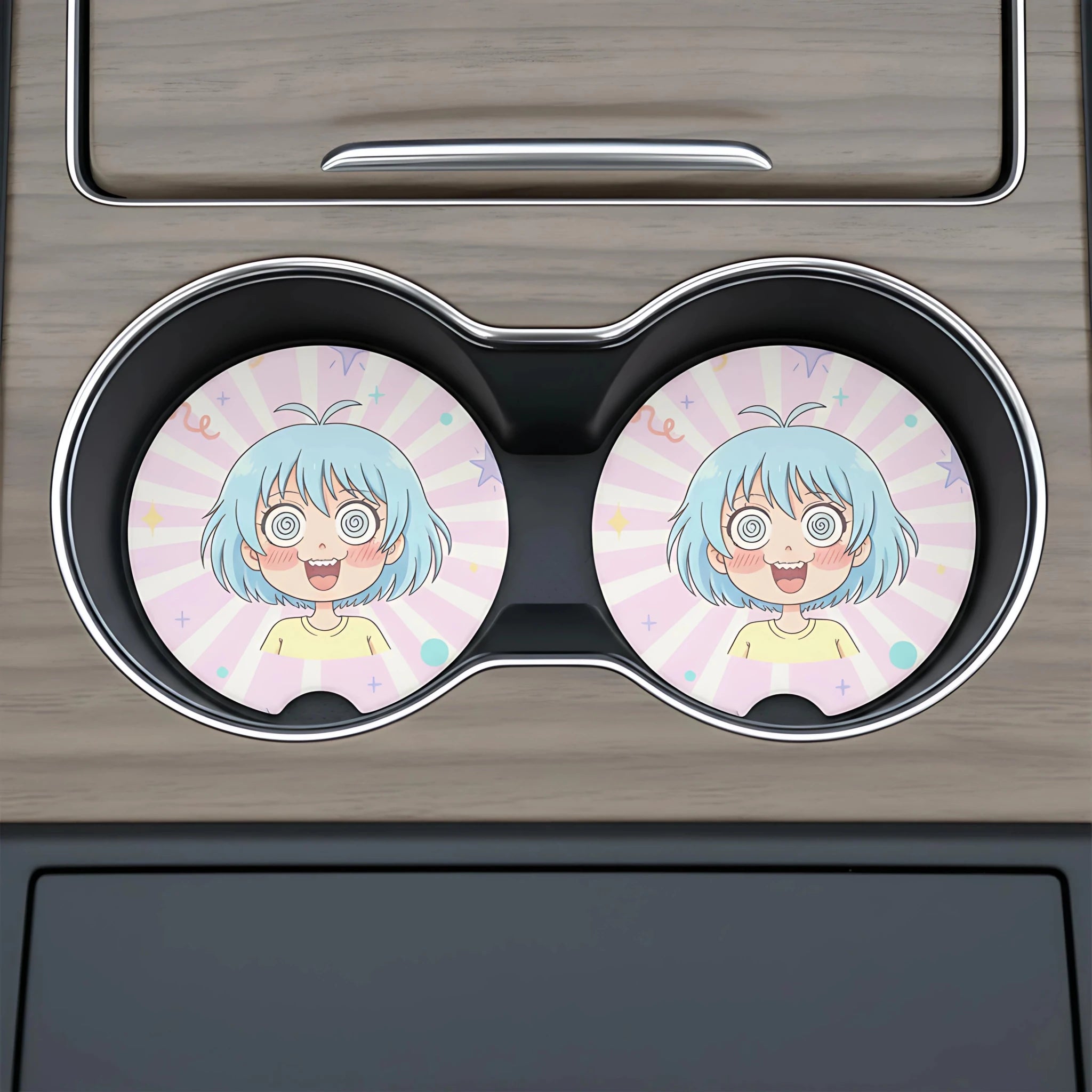 Spiraled Eyes Anime Girl Car Coasters Set - Road Muse