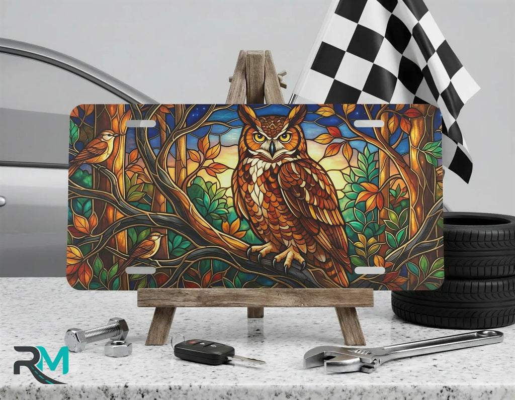 Stained Glass Owl Vanity Plate - Road Muse