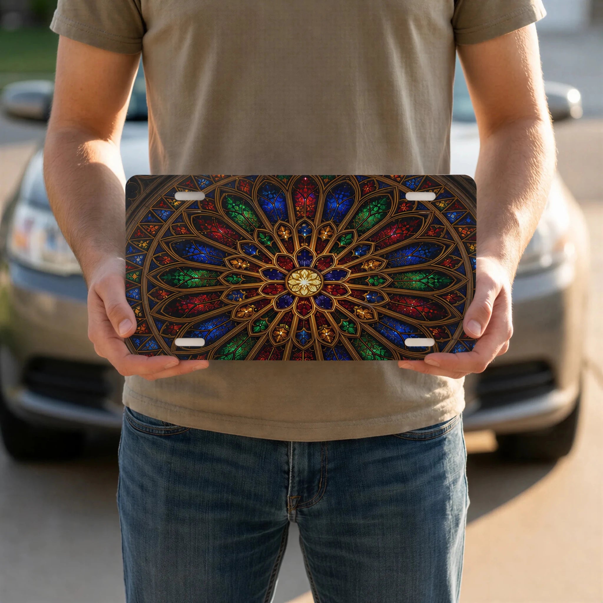 Stained Glass Rose Window Cathedral Vanity Plate - Road Muse