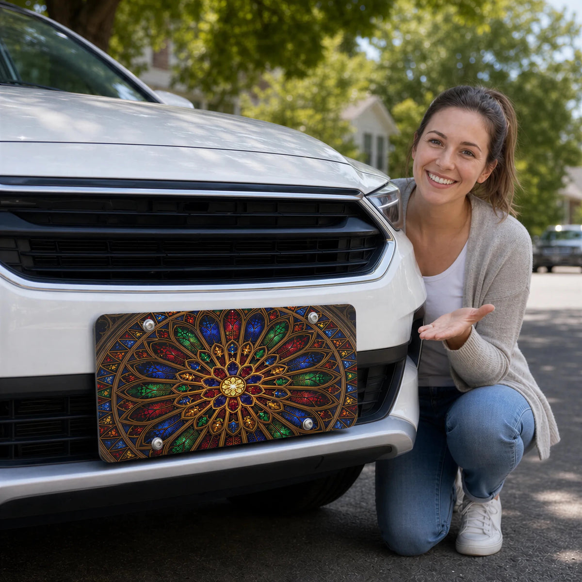 Stained Glass Rose Window Cathedral Vanity Plate - Road Muse