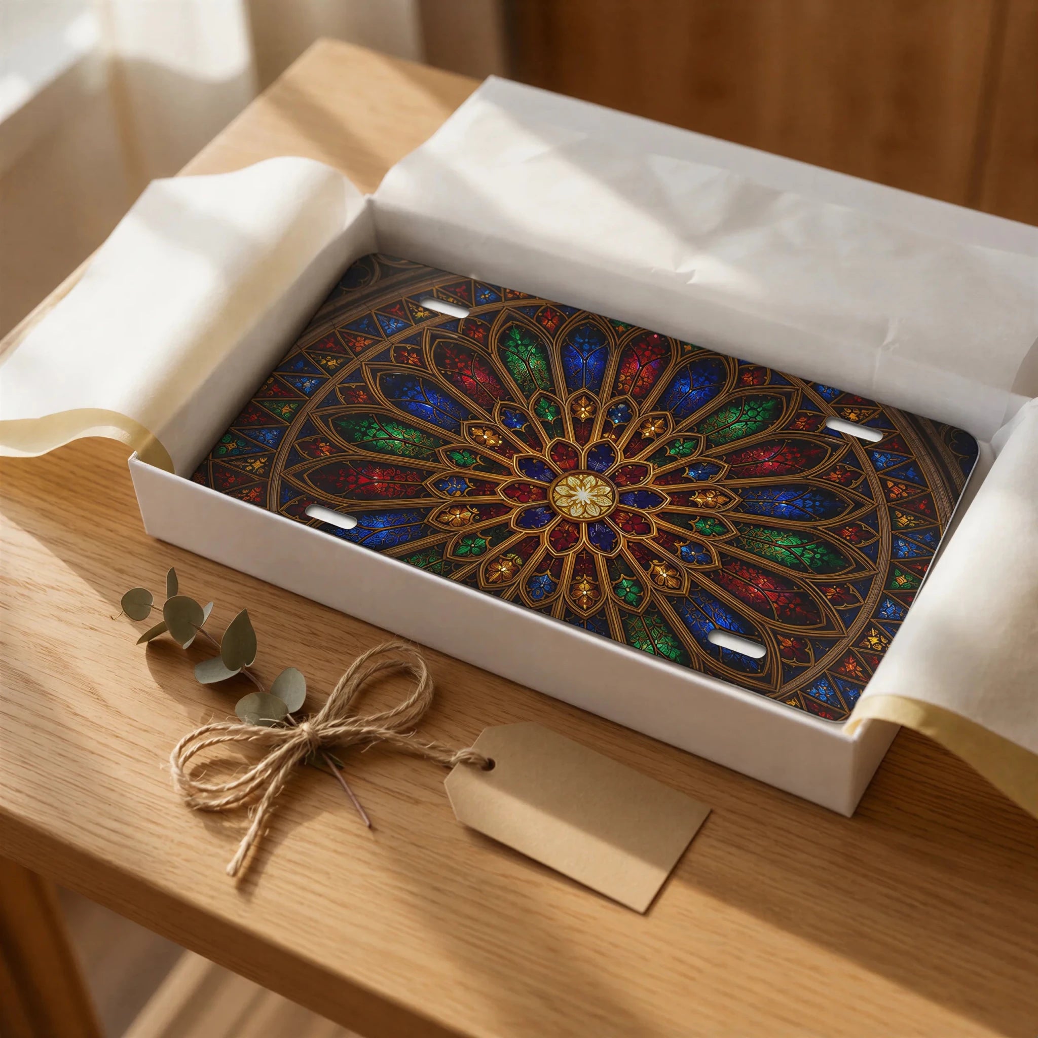 Stained Glass Rose Window Cathedral Vanity Plate - Road Muse