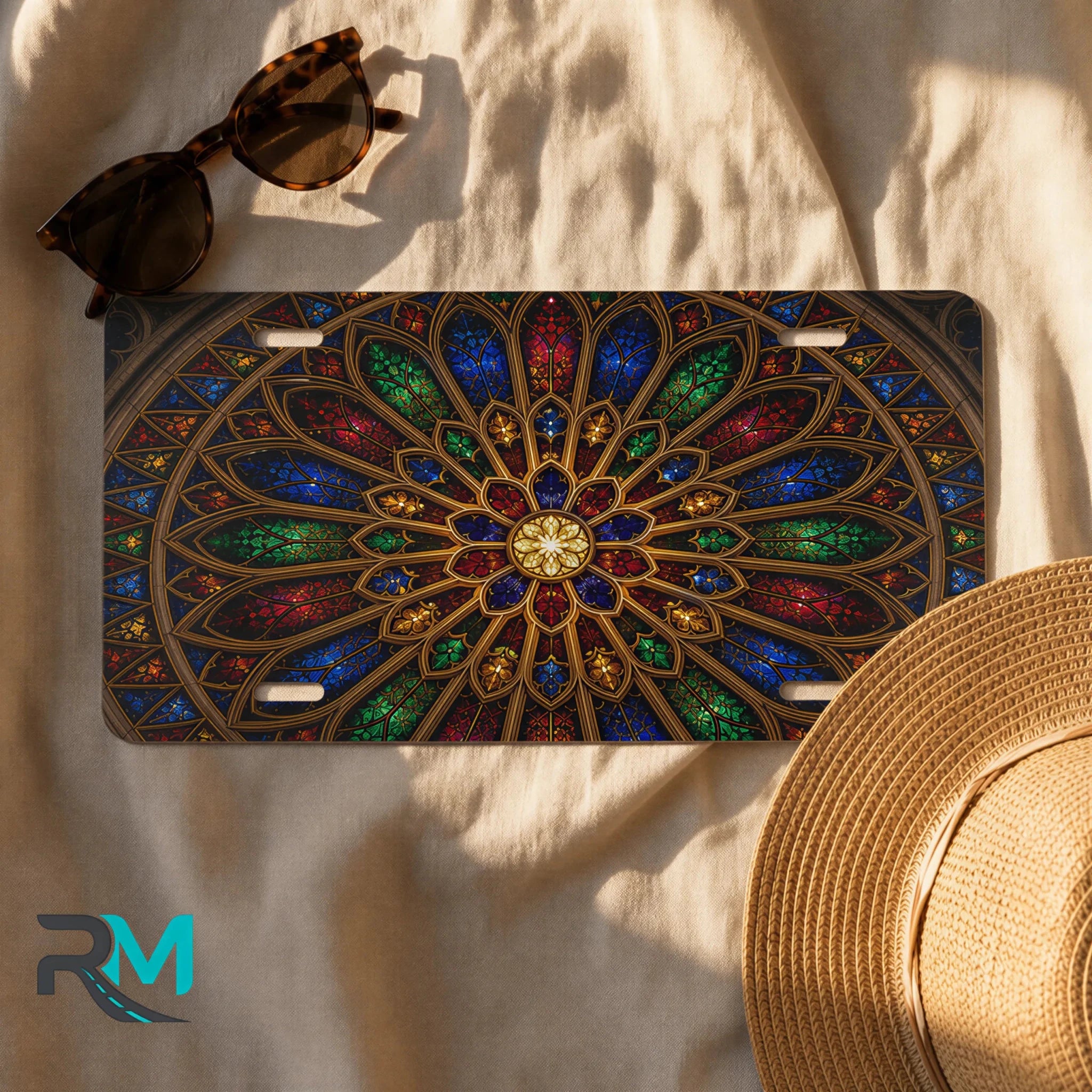 Stained Glass Rose Window Cathedral Vanity Plate - Road Muse