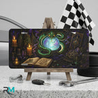 green serpent crystal ball vanity plate on display stand — jewel green serpent orb aluminum plate