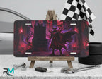 dark demon lord vanity plate on display stand — deep crimson violet demon lord throne aluminum plate