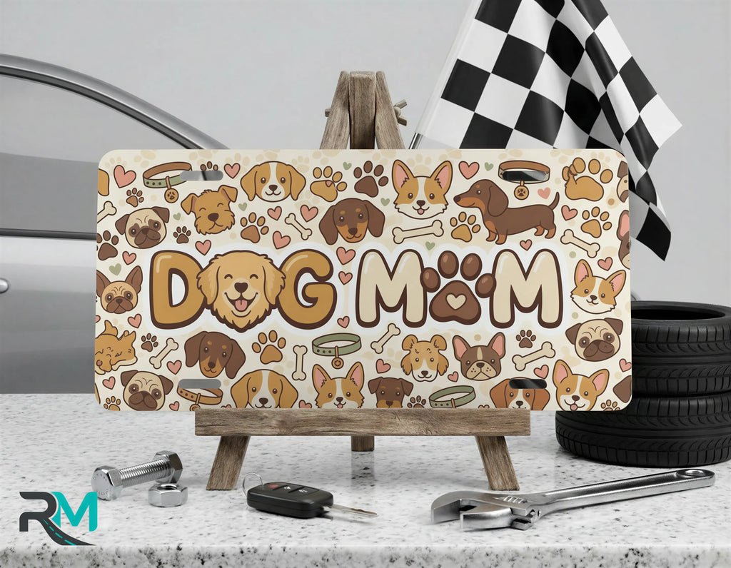 Dog Mom Puppy Faces Vanity Plate