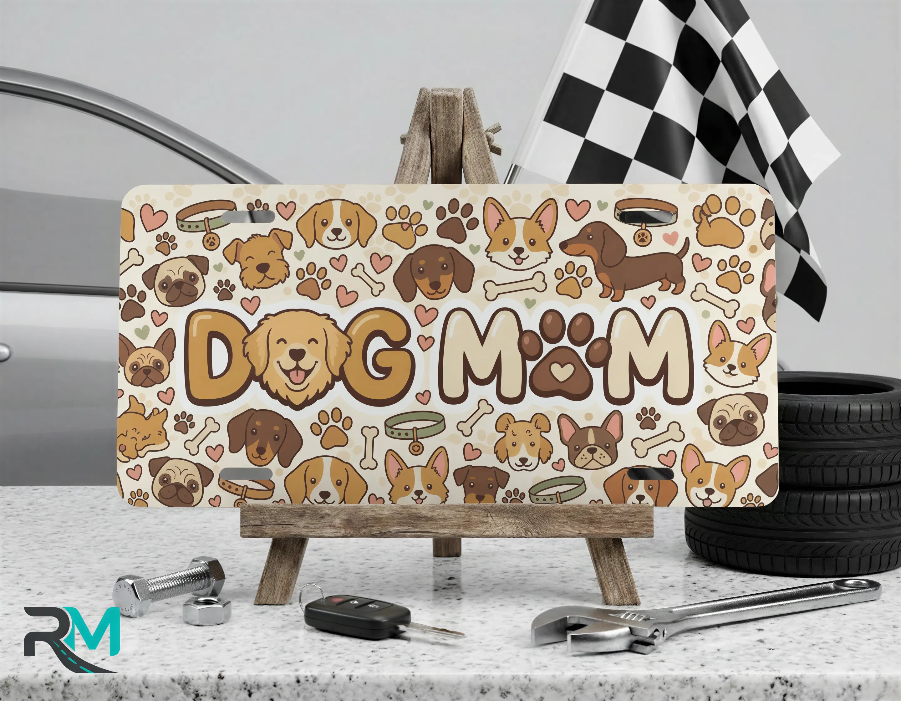 Dog Mom Puppy Faces Vanity Plate