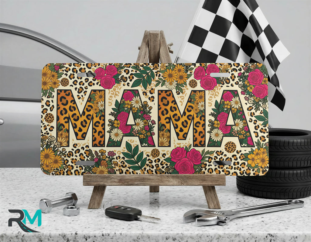 Mama Leopard Tropical Floral Vanity Plate