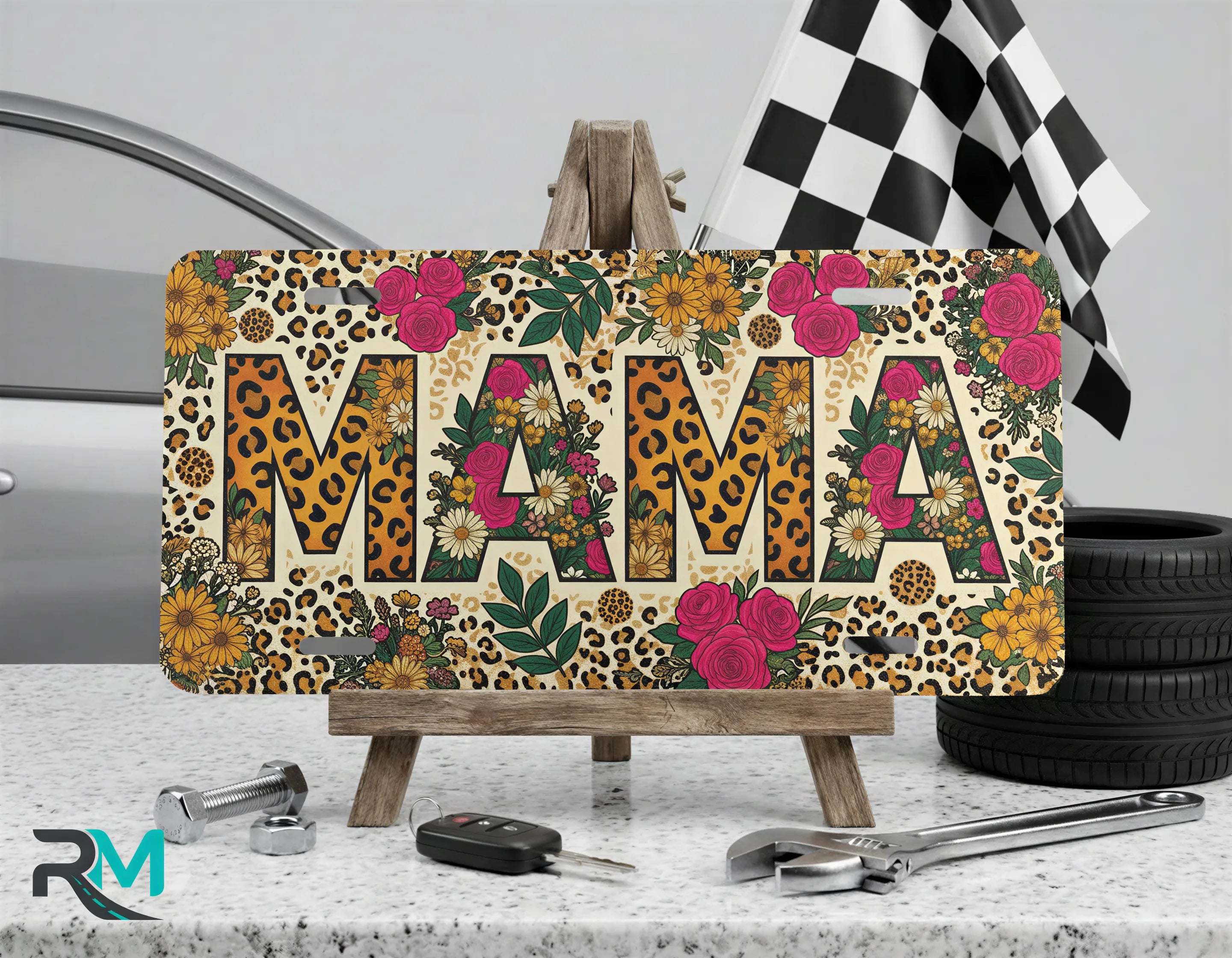 Mama Leopard Tropical Floral Vanity Plate