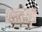 floral bear vanity plate on display stand — blush rose sage mama bear cub aluminum plate