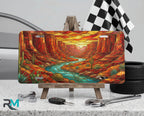desert canyon river vanity plate on display stand — turquoise creek red rock canyon aluminum plate