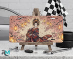 geisha sakura lanterns vanity plate on tire — soft pink kimono cherry blossom japan front license plate