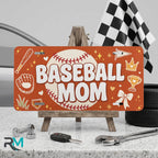 baseball mom vanity plate on display stand — baseball bat glove trophy aluminum plate