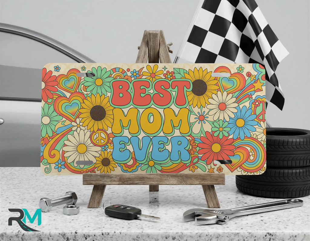 Best Mom Ever Retro Floral Vanity Plate