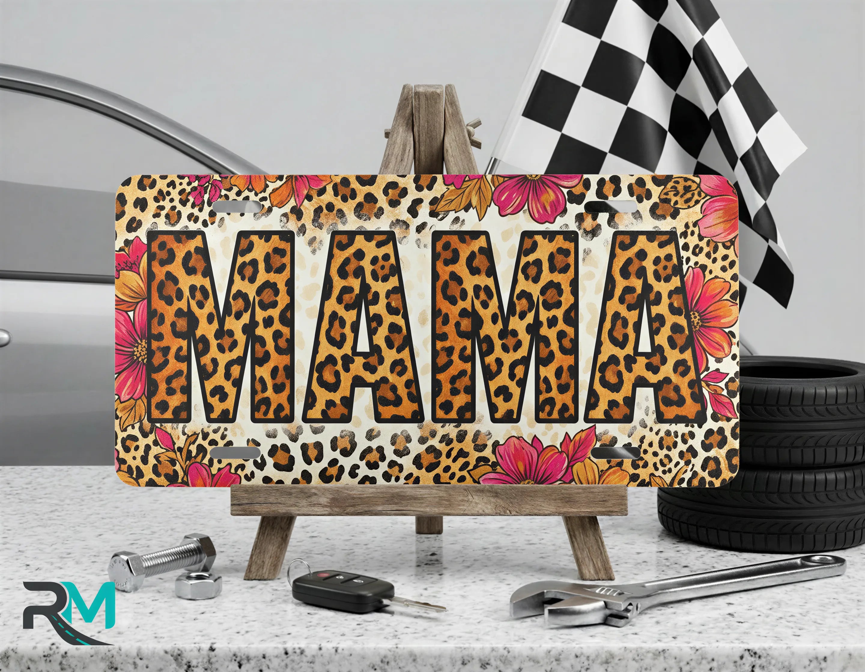 Leopard Floral Mama Vanity Plate