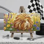 guinea pig meadow vanity plate on display stand — fluffy guinea pig wildflower aluminum plate