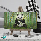 panda bamboo vanity plate on display stand — soft green panda bamboo grove aluminum plate