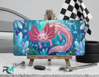 stained glass animal vanity plate on display stand — vivid jewel tone wildlife aluminum plate