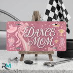 dance mom vanity plate on display stand — soft rose pink ballet slipper aluminum plate
