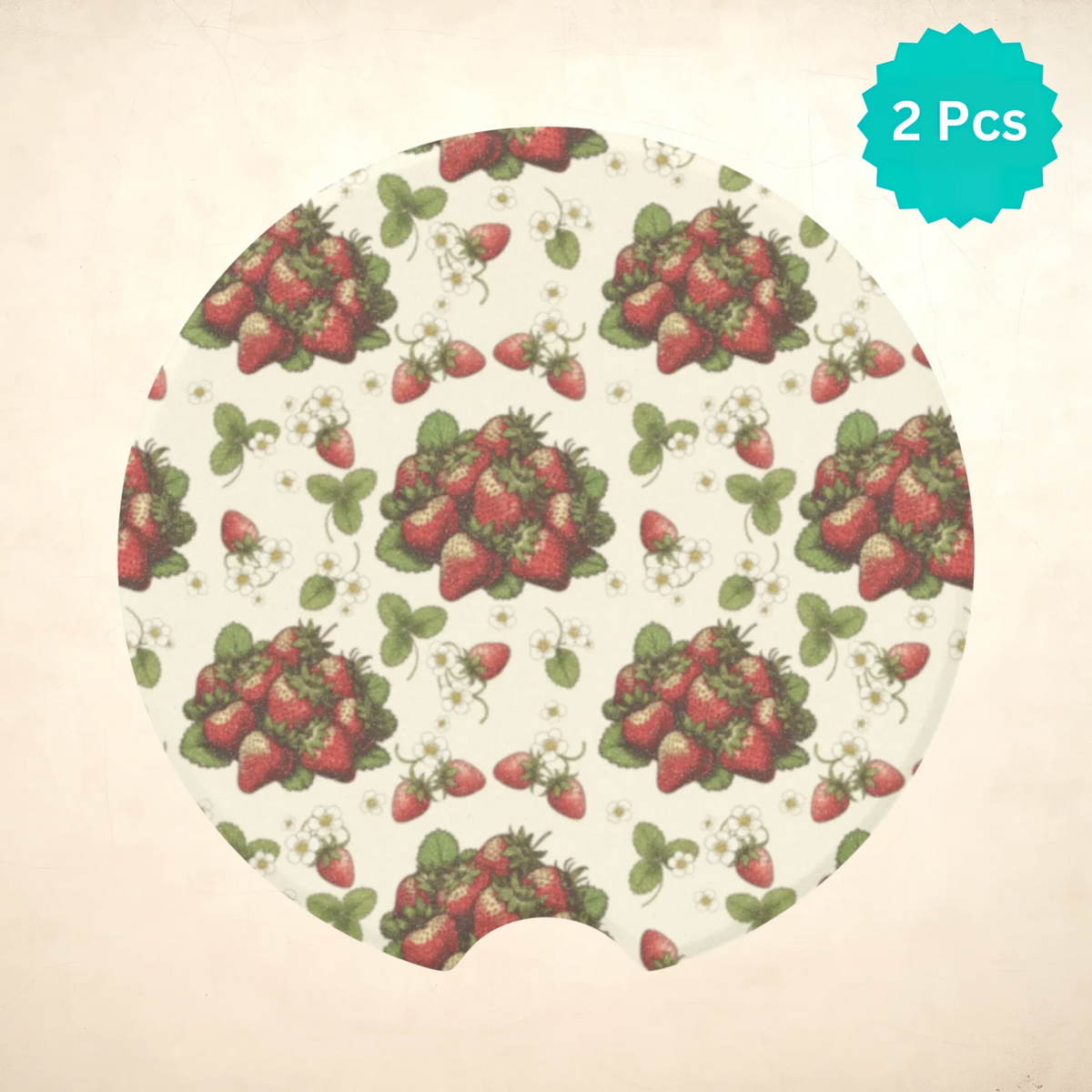 Strawberry Print Car Coasters Set - Road Muse