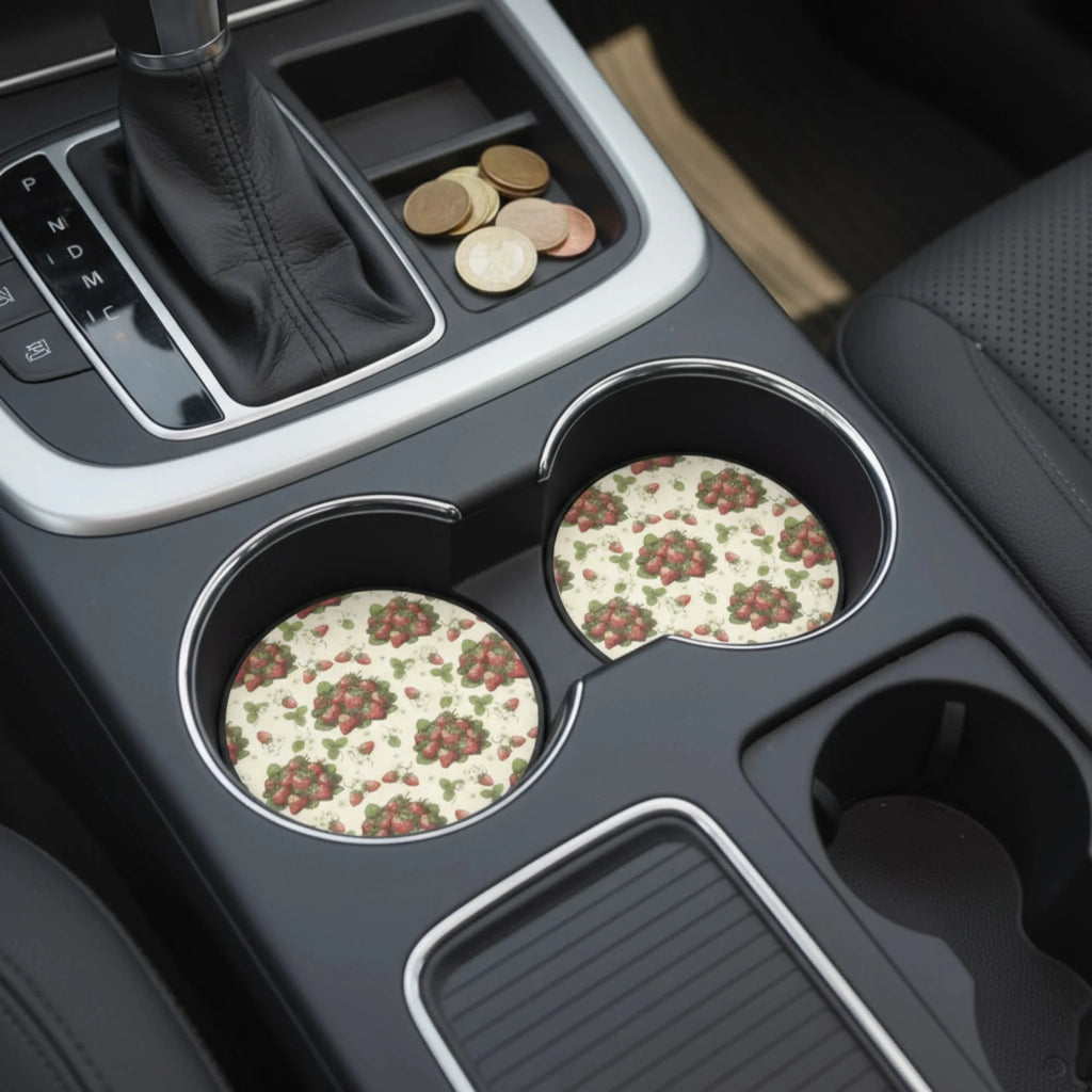 Strawberry Print Car Coasters Set - Road Muse