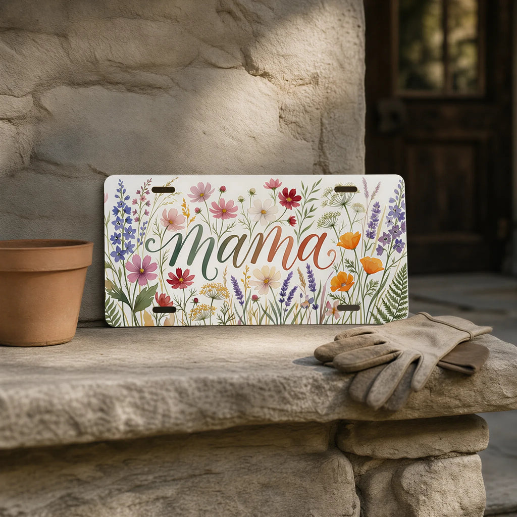 Mama Floral Script Wildflowers Vanity Plate