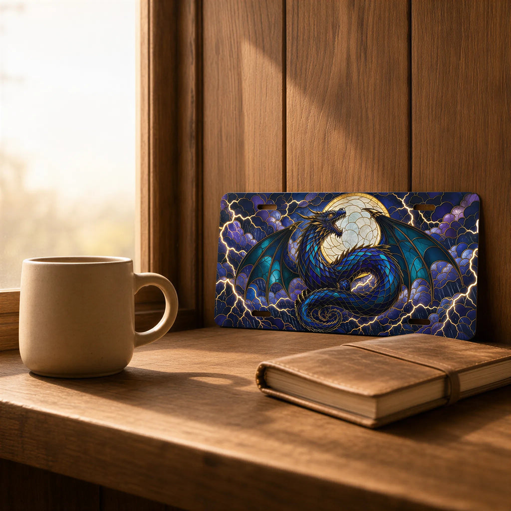 Blue Dragon Moon Fantasy Vanity Plate