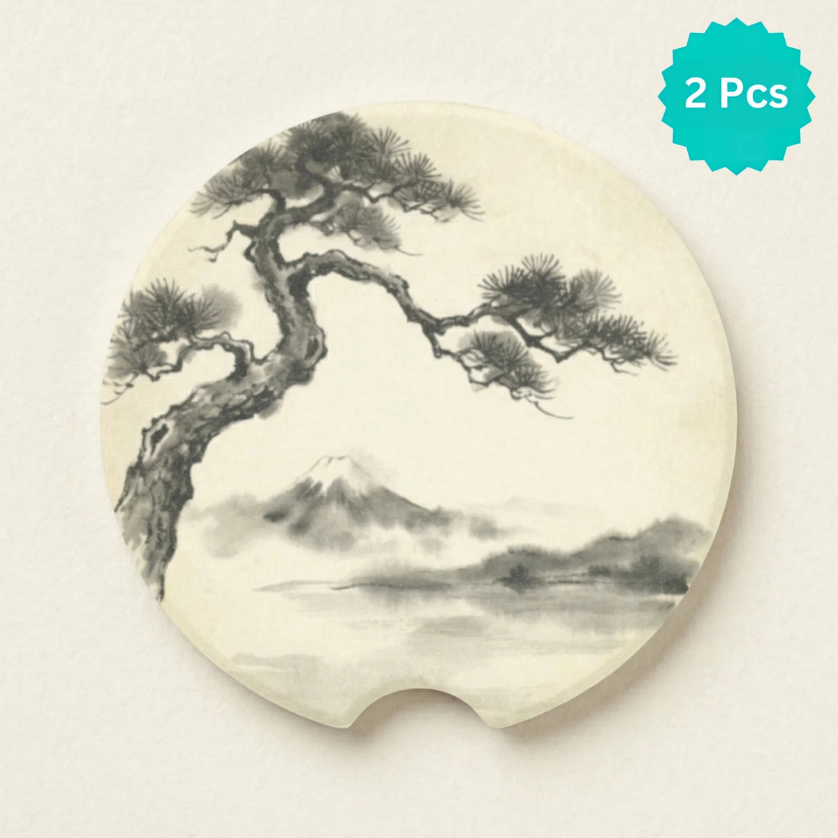 Sumi-e Pine and Mount Fuji Car Coasters Set - Road Muse