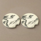 Sumi-e Pine and Mount Fuji Car Coasters Set - Road Muse