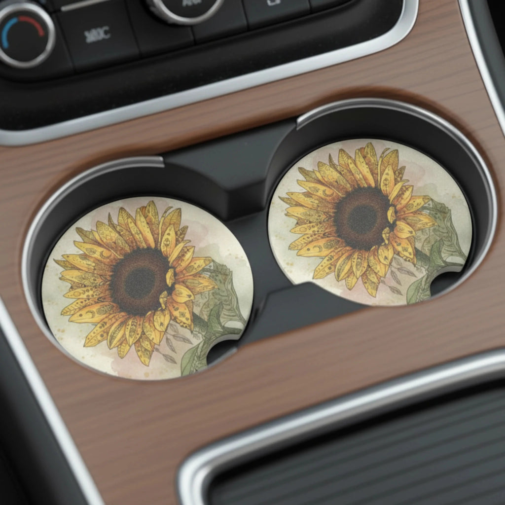 Sunflower Car Coasters Set - Road Muse