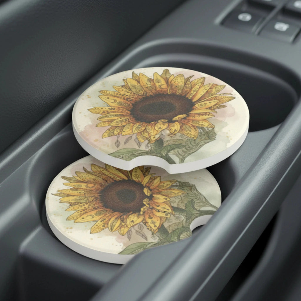Sunflower Car Coasters Set - Road Muse