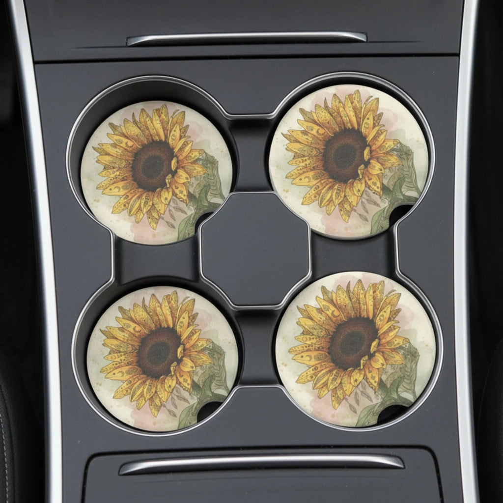 Sunflower Car Coasters Set - Road Muse