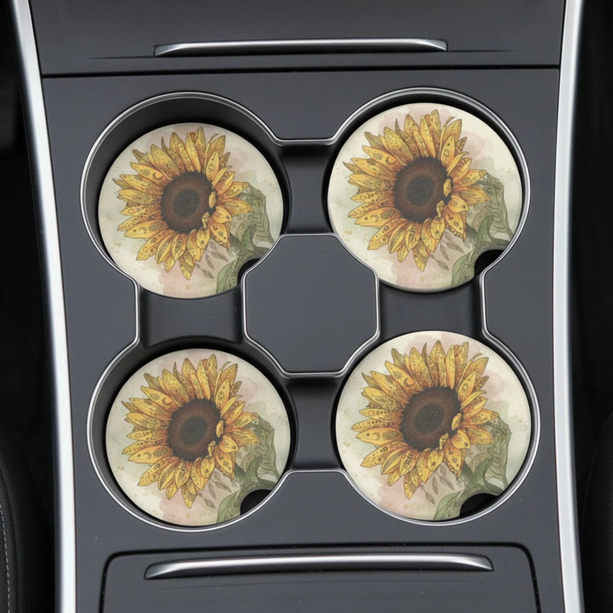 Sunflower Car Coasters Set - Road Muse