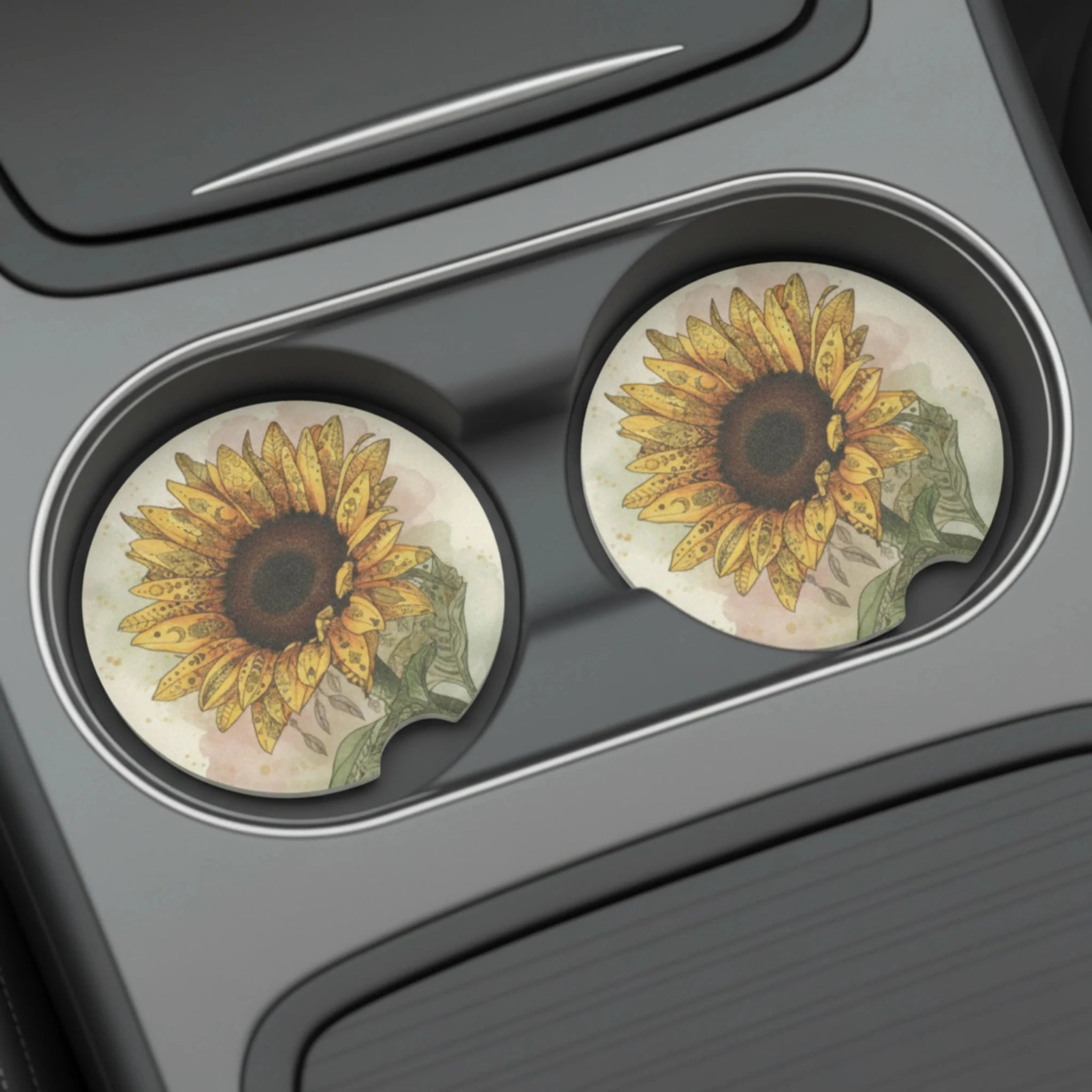 Sunflower Car Coasters Set - Road Muse